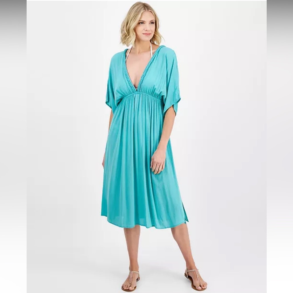 Braid Trim V Neck Coverup Dress